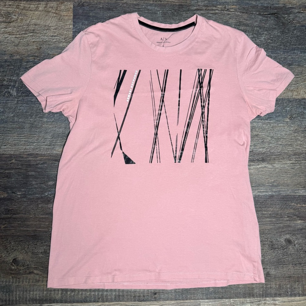 Armani Exchange Pink Slim-Fit T-Shirt with Abstract Black Design